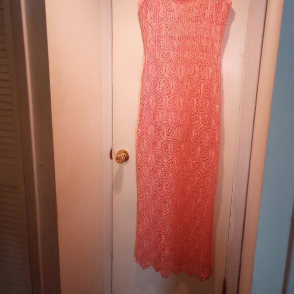 Guess crochet Liza sleeveless maxi dress boho XL peach/orange w/sequins NWT - Picture 2 of 14